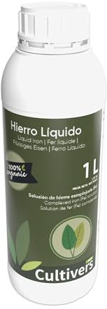 CULTIVERS Hierro Liquido para Plantas 1 L. Abono Hierro Corrector de Carencias. Reverdeciente de Hojas. Previene y Cura del amarillamiento de las Hojas en Plantas, hortalizas y árboles.