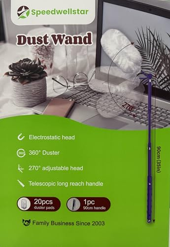 Dust Wand - 20 plumeros de Recambio de 90 cm de Largo, Mango Largo, Limpiador Esponjoso, Doble Cara, 360°