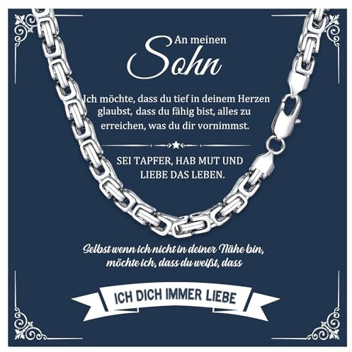 XUANPAI Sohn Geschenke Halskette Herren Silber - An meinen Sohn Kette Kubanische Edelstahl Ketten Hip-Hop Halskette für Männer Jungs Geburtstag Geschenk für Sohn 6mm 50cm (Sohn-Königskette, 50cm-6MM)
