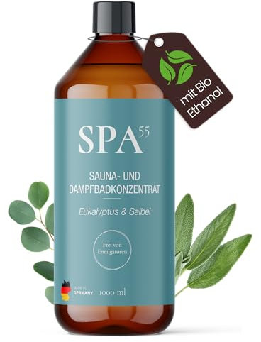 Saunaaufguss 1L Atemruhe (Eukalyptus & Salbei) – Sauna Zubehör & Sauna Aufgussmittel für intensiven Saunaduft – mit Bio-Ethanol, ohne Emulgatoren, recycelte Flasche
