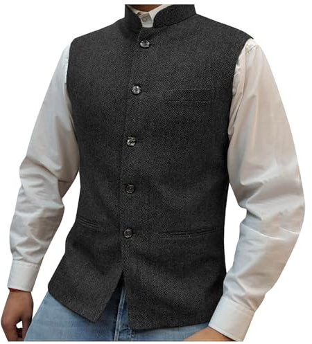 Foweknow Loden, gilet da uomo tradizionale in loden, senza maniche, scollo alto, gilet sportivo da matrimonio, elegante giacca di transizione in lana