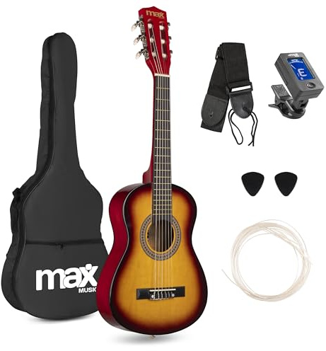 MAX SoloArt Junior Acoustic Guitar 1/4 Size Sunburst - Beginner Classical Guitar with Nylon Strings, Children's Musical Instruments, Ideal First Guitar for Learners, Gentle on Fingers