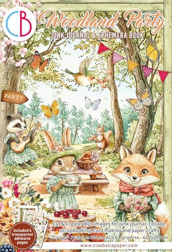 Ciao Bella Ephemera bok- och skräpdagbok för pappershantverk, korttillverkning, scrapbooking och collage - 140 gsm kartong (Woodland Party)