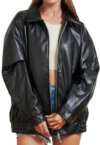Keoouure Leather Jacket Women Oversized Faux Jacket Fall Fashion Motorcycle Coat 2026 Outfits Clothes Y2k Tops