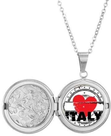 Collar con medallón en forma de corazón con texto en inglés I love italy