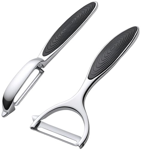 Fuyoal 2 Pack Vegetable Peelers, Stainless Steel, Y & I Shape | Sharp Swivel Blades, Non-Slip Handles, Potato Eye Remover, Rust-Resistant, Dishwasher Safe, For Left Or Right Hand