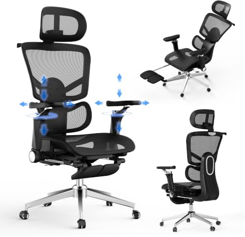 naspaluro Silla de Oficina ergonómica cómoda Silla de Escritorio y reposabrazos 6D Ajustables, Silla de computadora con reposacabezas, reposabrazos abatibles (Negro)