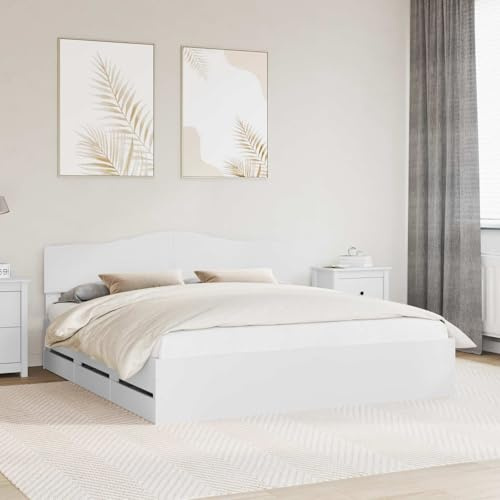 Teenpull Cama somier Base lecho canapé 200 x 200 cm con cabecero, Estructura de Madera ingenieril, 6 cajones Ocultos, Dormitorio Interior, Soporte Estable y almacenaje para Orden Diario