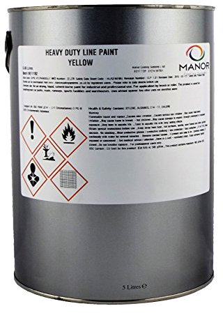 MANOR Industrial/Domestic Heavy Duty Road/Floor Line Marking Paint 5 Litre Yellow Fast Drying High Build Interior For Use Over Epoxy Paints Ideal for Concrete/Previously Paint Surfaces