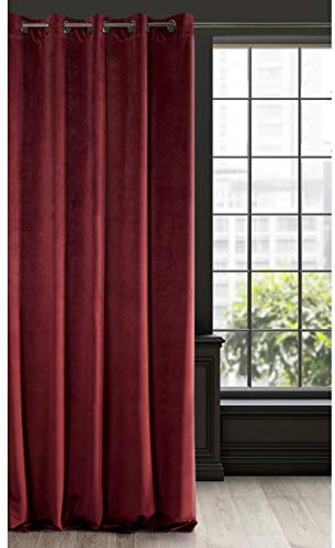 Eurofirany Ria Cortina Opaca Terciopelo con Ojales - 1 Unidad, Panel, Suave, Clásico, Elegante, Salón, Dormitorio, Gruesa 290 g/m², 140x250 cm, Burdeos