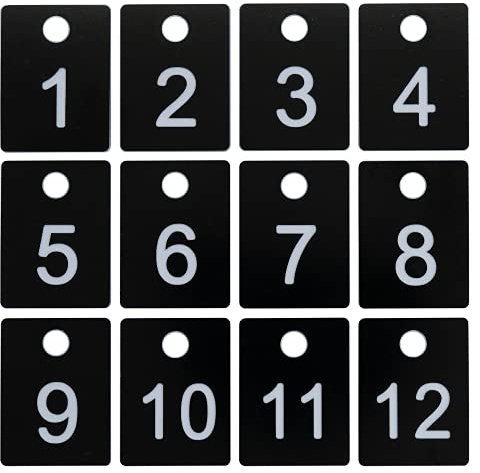 Nummerierte Etiketten, ABS-Kunststoff, rechteckig, für Schlüssel, ID-Tags, Nummernscheibe mit Loch (1–50, schwarz)