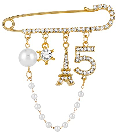 Numéro 5 Strass Broche Broche Vintage Faux Perle Cristal Broche pour Femmes Vêtements Chapeau Sac À Dos Accessoires