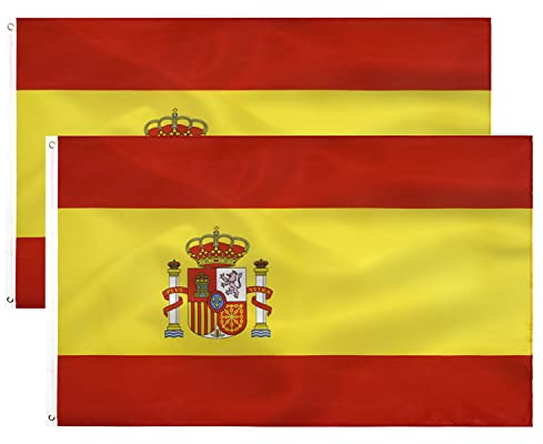 2PCS Bandera españa grande para Exterior 90x150cm ，Bandera de España balcón Reforzada y con 2 Ojales metálicos Spanish flag