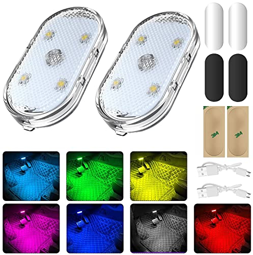 Sunshine smile Auto LED Innenbeleuchtung,2 Stück RGB Auto Innenraumbeleuchtung,Mehrfarbige LED Atmosphäre Licht,LED Touch Licht,Mehrfarbige Ambientebeleuchtung,Wiederaufladbaren USB Auto LED Neon