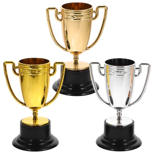 Yardwe Mini Trofei per Bambini Set di 3 Piccoli Trofei di Partecipazione Oro Argento Bronzo per Eventi Sportivi Giochi E Decorazioni Festa Bambini