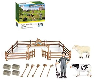 efaso RC Traktor 6638 mit Pflug Anhänger - Ferngesteuerter Traktor 1:24 mit Metall Haube - elektrischer Traktor für Kinder und Erwachsene (Bauernhof Zaun-Set mit Zubehör)