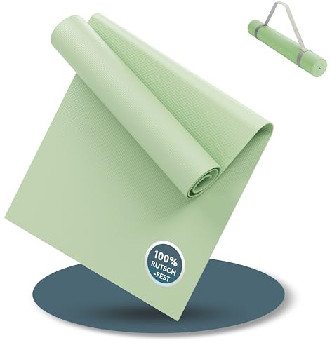 LILENO SPORTS Yoga Matte Pastel Grün (180x60cm) - Sport und Yogamatte extra rutschfest in 4 mm Dicke - Gymnastikmatte und Fitnessmatte für Workout und Yoga - Sportmatte für Zuhause