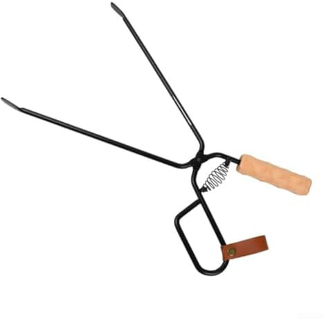 Pinzas de fuego diseñadas para uso en exteriores, acero al carbono ligero con agarre de madera
