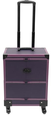 OUKANING Valigetta cosmetica professionale con ruote, grande capacità con 7 scomparti e specchio, per trucchi, portata 50 kg, impermeabile, per trucchi e parrucchieri, Lilla, 37*24.3*101cm, moderno