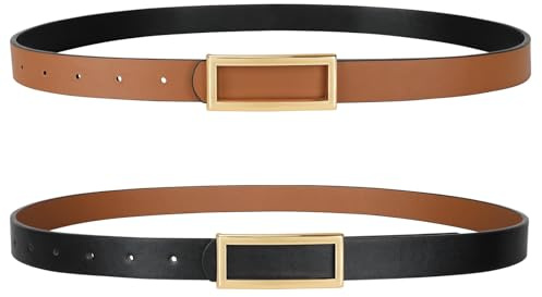 VONMELLI Cinture Reversibili Cintura Donna Cintura Sottili Due in Uno Per Abiti Retrò Cinture in Pelle PU per Jeans Vestito e Pantaloni con Fibbia Dorata Nero/Marrone M