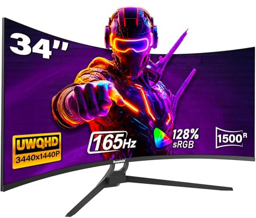 Gawfolk 34 Inch Ultrawide Curved Gaming Monitor, 1500R PC Screen 165hz WQHD 3440x1440p Monitor, Curved Computer Display with FreeSync