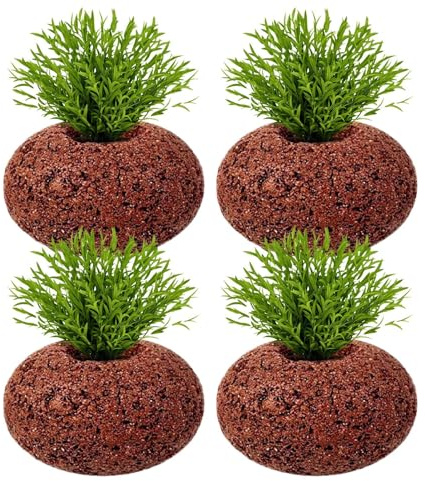Macetas Para Plantas De Acuario - 4 Piezas De Piedra Volcánica Antiflotante | Anillos Fijos Para Plantas Acuáticas | Soporte De Hierbas Para Pecera, Decoración De Paisaje Para Cultivo De Piscinas De C