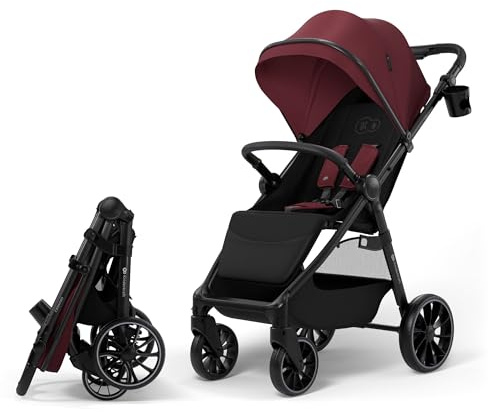 Kinderkraft Grande 2 Stroller, Baby Pushchair, up to 22kg, Click&FOLD, Large Shock-Absorbing Wheels, Adjustable, Spacious Seat, Lightweight, Burgundy