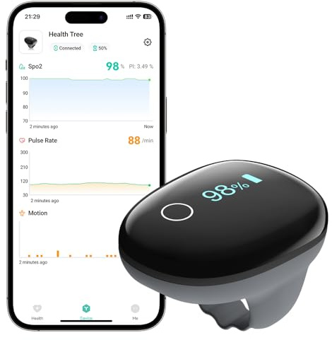 Oxymètre de pouls rechargeable O2 Ring, moniteur Bluetooth HealthTree pour suivi continu du SpO₂ et du rythme cardiaque