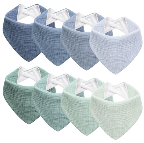 Kewlife gift Babero de muselina para bebé, pañuelo triangular, pañuelo ajustable para niño y niña, Cian-8PCS, Talla única