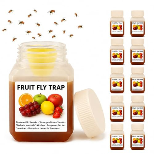 Lote de 10 Trampas para Moscas de la Fruta, Afenau Trampa para Moscas de la Fruta con Embudo, Trampa Eficaz Durante hasta 3 Semanas, Eficaz para Interiores, El Hogar y la Cocina
