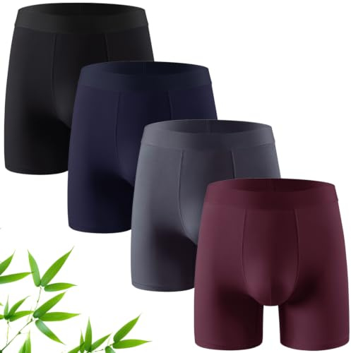 Kacouni Mens Bamboo Boxers, 4 Pack Tag Free Longer Leg Boxer Shorts | Soft Breathable Mens Underwear, Anti-Chafing Boxer Briefs, Smooth & Comfortable, Size M-3XL