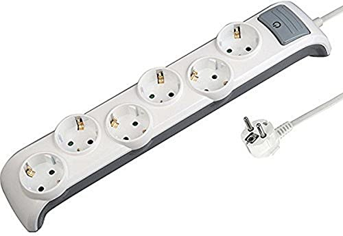 Electraline 62507 Bridge Steckdosenleiste 6-Fach mit Schalter, Kabel 2m / Mehrfachsteckdose/Tischsteckdose Steckerleiste, Weiß