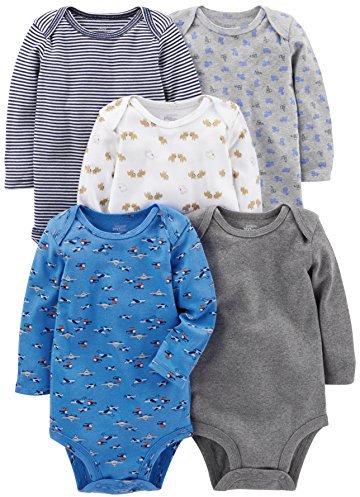 Simple Joys by Carter's Unisex Baby Long-Sleeve Bodysuit Pack of 5 Body, Blau/Grau/Weiß, 24 Monate (5er Pack)