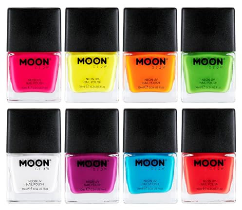 Moon Glow Esmalte de uñas UV neón - Esmalte de uñas neón brillante - Brilla bajo los rayos UV Naranja 10 ml (Paquete de 8)