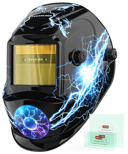 YESWELDER Auto Darkening Welding Helmet, Blue Light Blocking, 1/1/1/1 True Color Solar Powered Welding Hood with 2 Arc Sensors, Wide Shade 3.5/9-13 Welder Mask for TIG MIG ARC and Grind