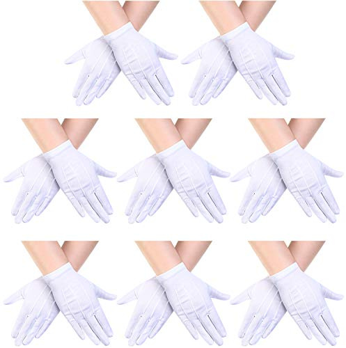 SATINIOR 8 Pairs Kids White Costume Gloves White Dress Formal Uniform Gloves for Art Show Party(Stylish Style)