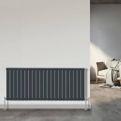NRG 600 x 1428mm Anthracite Double Column Horizontal Flat Panel Designer Radiator