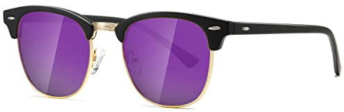 kimorn Polarized Sunglasses Unisex Retor Semi-Rimless Frame Classic Eyewear AE0550 (Matte Black Purple Mirror, 52)