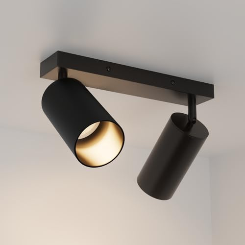 Aipsun nero Lampada Faretti da Soffitto Orientabili 2 Fiamme, faretto da soffitto LED, faretto da soffitto GU10, plafoniera LED inclinabile per camere da letto, cucine, soggiorni (senza lampadina)
