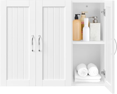 Yaheetech Mobile da Parete Mobiletto da Bagno con 3 Porte Armadietto Moderno a Muro da Cucina Sogggiorno Portaoggetti Bianco 60 x 31 x 75 cm