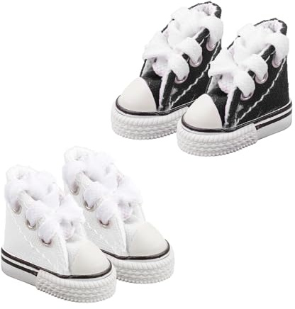 Rumyve Mini Finger Skateboard Shoes, Cute Thunder Dance Shoes for Dolls and Fingerboards (Black & White), 2 Pairs