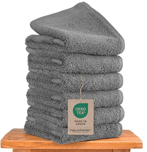 Hausfelder Premium Gästehandtücher Set mit Aufhängschlaufen - 100% Baumwolle Oeko-TEX Zertifiziert, Handtücher klein, weich, saugstark (Grau, 6 kleine Handtücher 50x30cm)