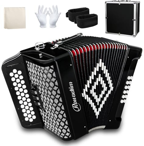 Accordion 34-Key Diatonic 12 Bass Buttons, F/B/E Tuning Push-Pull Heterophonic Design, Premium Professional Beginner Accordion for Stage Performance, Practice, Ensemble Play, Music Training (Black)