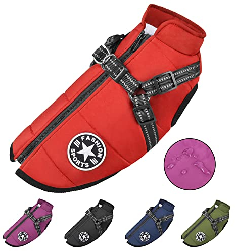 Waterproof Dog Coat with Harness Detachable, Warm Dog Coat for Cold Weather, Reflective Winter Dog Jacket for Small Medium Large Dogs, Puppy Clothes for Teddy Chihuahua