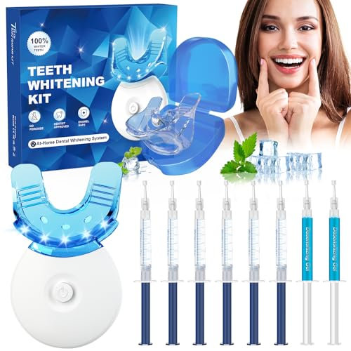 blanqueador dental profesional Kits de blanqueamiento de dientes - 6 blanqueamiento dental Geles y 2 Geles Desensibilizantes, blanqueador dental luz led, Incluye Bandeja Bucal y Caja