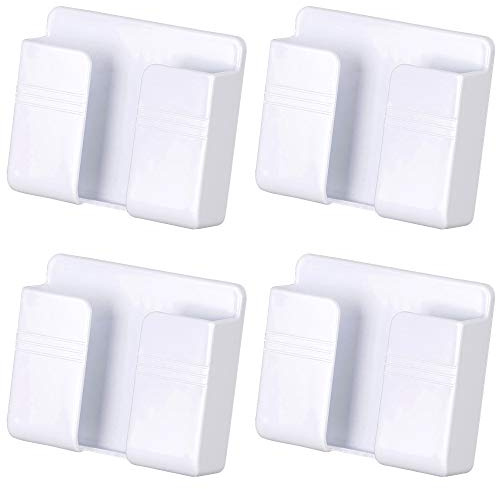 4 Stück Handy Wandhalterung, Handyhalterung Wand Fernbedienung Halterung mit Klebstoff, Ladeständerhalter Datenkabelaufnahmeloch Wandhalterung Handy für Duschbett Nachttisch Mobiltelefone (Weiß)