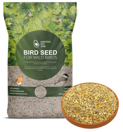 Swainston Bird Seed Garden Gourmet 20kg - Premium Bird Seed Mix with Sunflower Hearts - Husk Free Bird Food Mix - Bird Food for Feeders, Tables & Ground Feeding