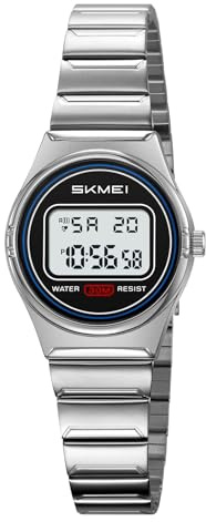 Gosasa Women's Petite Retro Digital Watch, Steel Bracelet, LED (Silver-Small)