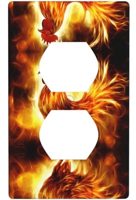 Phayah Placa de pared dúplex con patrón de pollo en fuego, tamaño estándar, policarbonato termoplástico, doble enchufe