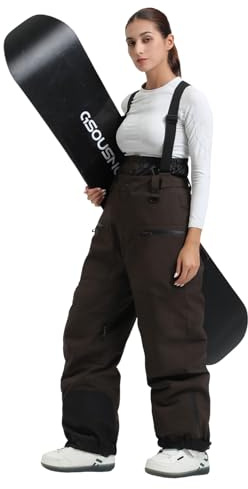 GSOU SNOW Mujeres Pantalones de Esquí Holgados Pantalones de Snowboard Baggy Pantalones de Nieve Oversize con Tirantes - Multibolsillos Impermeable Antiviento Transpirable Aislado Cálido